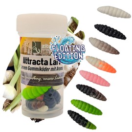 Zite Fishing Attracta Larv Floating | Pack of 8 Flavoured Rubber Baits Trout Fishing | Artificial Larvae Rotation Bait Buoyant Effect | Phthalate-Free & Sustainable (All-Round Mix Garlic)