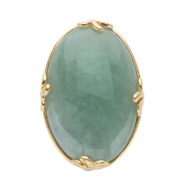 PalmBeach 18k Yellow Gold Plated Oval Shaped Genuine Black Agate Green Jade or Rose Quartz Ring Size 9
