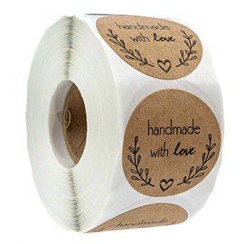 500 unidades hechas a mano con amor pegatinas de 1.5 pulgadas, calcomanías de papel kraft para hornear, etiquetas autoadhesivas en forma de corazón para hornear, sellos de sobre, etiquetas de amor