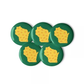 Wisconsin Cheese Green and Gold Packers Set of 5 Pin Buttons 2.25"