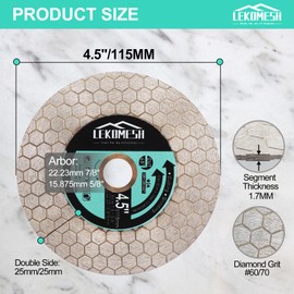 LEKOMESH Tile Blade 4.5"/115mm - 2pcs Diamond Saw Blade Hexagon Design for Cutting and Grinding Granite Marble Ceramic Porcelain Tile,Arbor 7/8"-5/8"