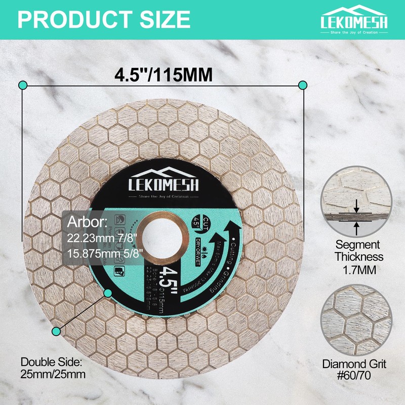 LEKOMESH Tile Blade 4.5"/115mm - 2pcs Diamond Saw Blade Hexagon