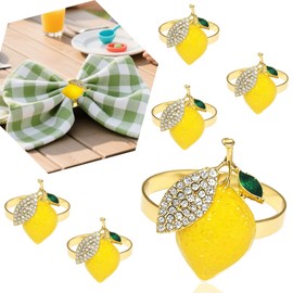Davifina Gold Napkin Rings Set of 6 Yellow Lemon Napkin Rings for Napkins,Summer Napkin Ring,Fruit Napkin Holders for Cloth Napkins,Rustic Napkin Ring Holders for Fall Farmhouse Dining Table Decor