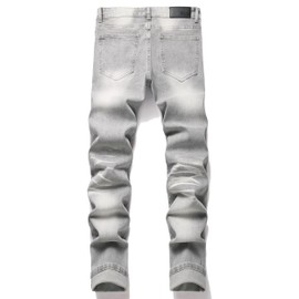 TMMMT Men's Patch Ripped Stretch Regular Fit Grey Jeans (32, 6620-1 Grey)