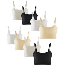 MANJIAMEI 8 Pack Training Bra for Girls 10-12 Cotton Crop Cami Bralette Bra for Teen Girls