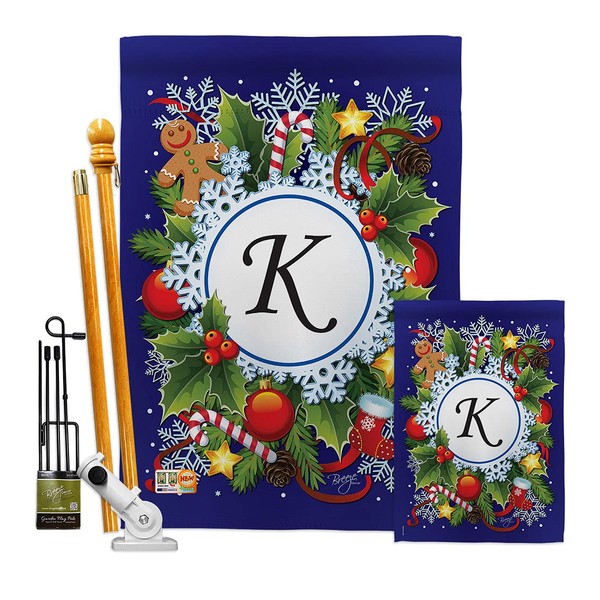 Winter K Initial Garden House Flags Kit Monogram Wintertime Wonderland