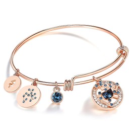 Leafael Superstar Sagittarius Zodiac Expandable Bangle Bracelet Made with Premium Crystals Horoscope Constellation Birthstone Jewelry, Rose Gold Plated, 7"