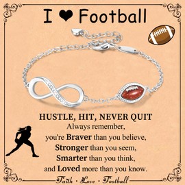 Miss Chipmunk Football Infinity Bracelets for Girls Women,14K Gold Plated Bracelet Sport Accessories Jewelry Gifts for Wife Mom,Graduation Gifts for Kids Girls Women Teens(Football,Silver)