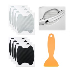 8 Pcs Car Handle Protective Film, 1 Pcs Scraper, Door Handle Sticker, Grip Groove Protective Film, Grip Film, Paint Protection Film, Anti-Scratch Protective Film (Black, Silver)