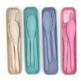 Clicmania Set Cubiertos Portatiles De Fibra De Trigo Libre Bpa Estuche