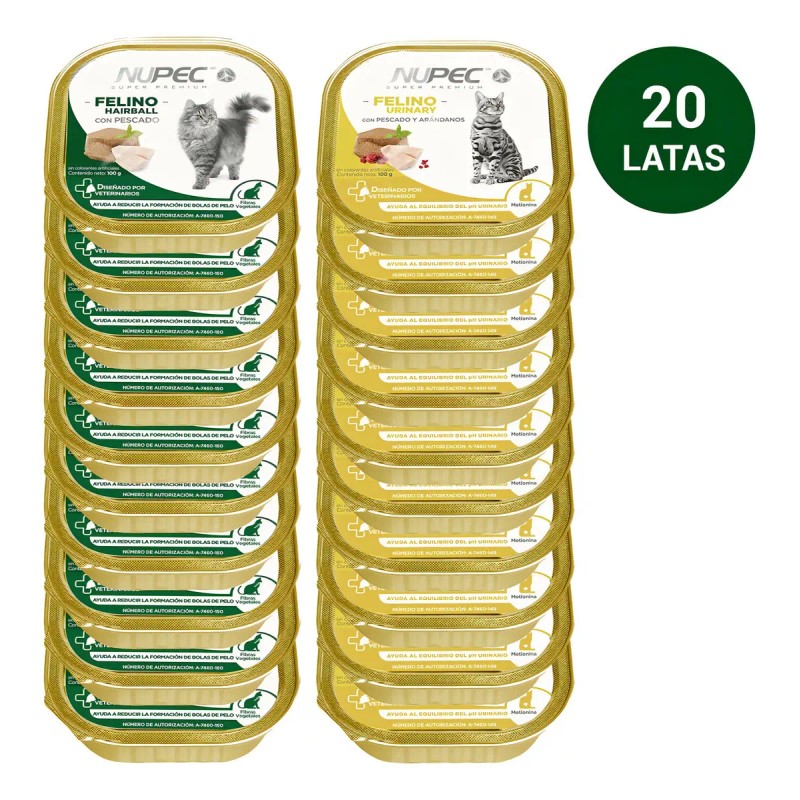 Pack Nupec Gato 20 Latas 10 Urinary & 10 Hairball