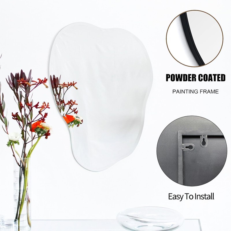 POZINO Asymmetrical Mirror, Black Irregular Mirror, Morden Unique Cloud Shaped
