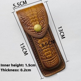 Folding Pocket Knife Sheath 5.2" Cow Leather Belt Case Case Metal Snap (2Pcs)