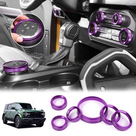 Center Console Air Conditioner Switch A/C Knob Radio Headlight Button 4WD Trailer Gear Shift Switch Knob Cover for 2021-2024+ Ford Bronco Interior Accessories Aluminum Alloy 6PCS Purple