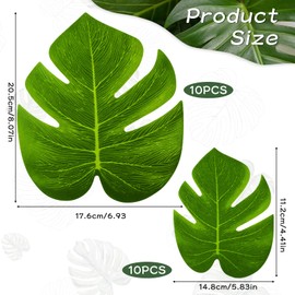 Abeillo 20PCS Artificial Palm Leaves, Monstera Leaf Decor Tropical Green Simulation Monstera Leaves, Faux Turtle Leaf Decoration for Hawaiian Luau Party Jungle Beach Table Wall Decor