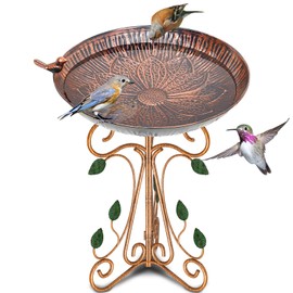 Gouisalin 13" Diameter Vintage Metal Bird Bath, Birdbaths with Cast Iron Pedestal, Large Antique Bird Feeder for Outdoors Garden Patio Decor (Copper Lotus)