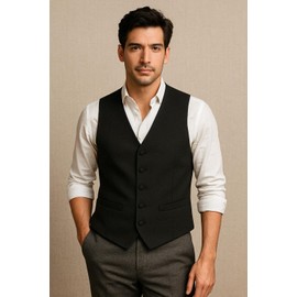 TruClothing Men's Black Waistcoat Wedding Business Party Plain Formal Suit Vest - Black M