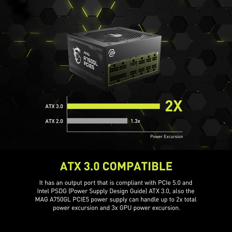 MSI MAG A750GL PCIE5, Fully Modular Compact Gaming 750W Power
