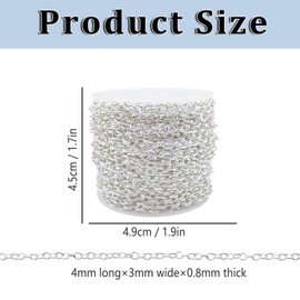 60 Feet Metal Iron Necklace Chains 3mm Bulk Curb Link Chain for Jewelry Making DIY Craft Supplies (Silver)