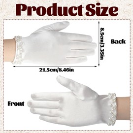 loghohu White Gloves Women, White Gloves Fashion Elegant 1920s Pearl Short Princess Satin Glove for Wedding Bridal Tea Party Opera Dinner Party
