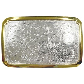 Western Floral Eagle Dogs Birds Star Replacement Belt Buckle Fits 1-1/2"(38mm) Belt Strap-Multi-Style Options, Type Buckle V3 - H8134 Bright Silver Gold, 1-1/2"