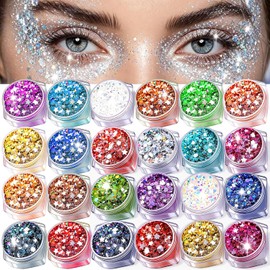 Gel de Purpurina para Cuerpo y Rostro,Maquillaje en Gel con Purpurina,Set de Brillo Lentejuela con Efecto Sirena para Maquillaje de Labios para Cabello,Ojos,para Decoración Corporal (24 Colores)