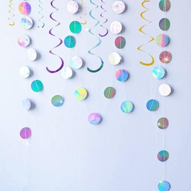 16 m Glitter Decorative Garland Colourful Party Decoration Colourful Round Paper Garland 4 Pieces Disco Ball Decoration and 6 Pieces Spiral Garland Decoration Suitable for Birthday Parties Disco