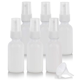 1 oz Opal White Glass Boston Round White Fine Mist Sprayer Bottle (6 pack) + Funnel