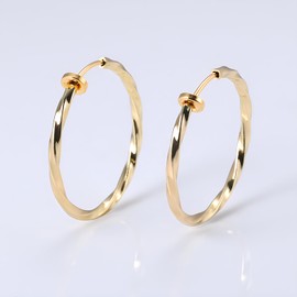 Hinvan 5 Pairs Stainless Steel Clip on Earrings for Men Women Boys Girls Kids, Fake Non Pierced Earrings Men Earrings Magnetic Women Earrings Hoop Twisted Ear Cuff Hypoallergenic 13MM-25MM (Gold)