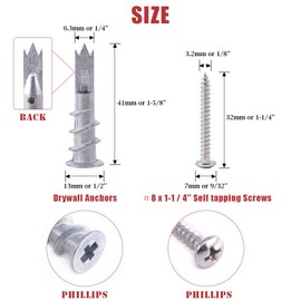 Hilitchi 100pcs Premium Quality Zinc Self-Drilling Drywall Anchor with Screw Kit