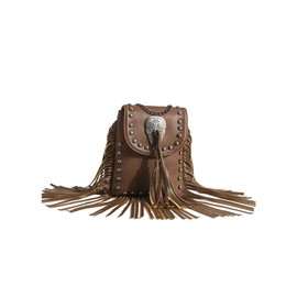 MakeMeChic Women's Fringe Rivet PU Leather Mini Bags Punk Retro Vintage Crossbody Handbags, Brown, One Size, Soft