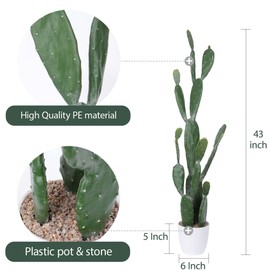 Yinleus 42Inch Artificial Cactus Faux Cacti Fake Cactus Saguaro Potted Plants for Indoor Outdoor Home Offices Store Decoration
