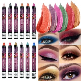 MEICOLY 12 Pcs Eyeshadow Stick Set, Colorful Metallic Shimmer Smokey Eyeshadow Crayon,Glitter Lipstick Kit,Pro Waterproof & Long Lasting Shiny Bright Starter Rotating Eyeshadow Sticks