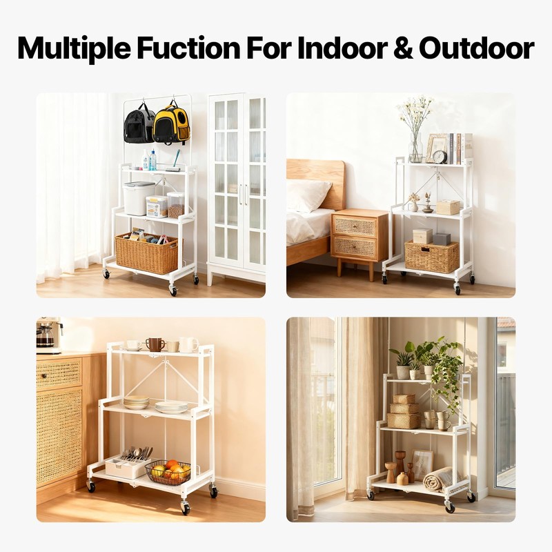 HomiShare 4-Tier Foldable Plant Stand with Wheels, No Tools Assembly,