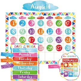 Watercolor Calendar Bulletin Board Set Colorful Classroom Decoration 110 Pcs