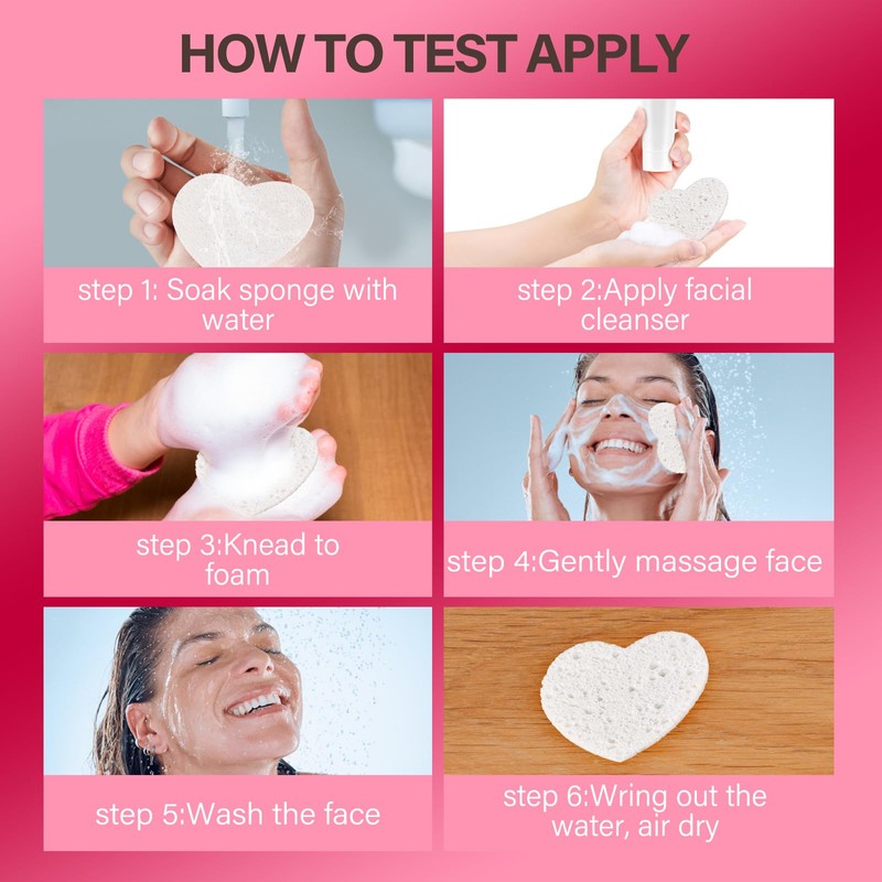 Pack of 60 White Heart Face Sponge for Cleaning and