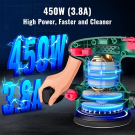 Orbital Sander 3.8Amp 450W, HYCHIKA 6 Variable Speeds Double Handle Palm Random Orbit Sander, 5-Inch Electric Sander with 20pcs Sandpapers, Dust Collector, Power Sander for Woodworking