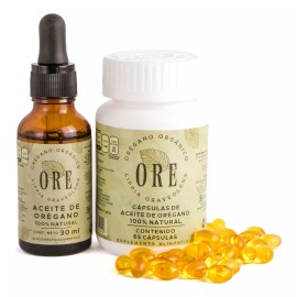Aceite de Orégano ORE | 1 Aceite de 30 ml | Incluye Capsulero con 65 Piezas