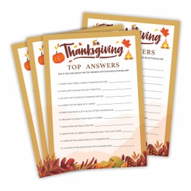 WeMaison Thanksgiving Game Card Set- Top Answers,Fall Maple Leaf Pattern- A Set of 30 Theme Cards with 1 Answer Key- Family Party Game, Friendsgiving, Holiday Activity for Kids & Adults (5 x 7)- B07