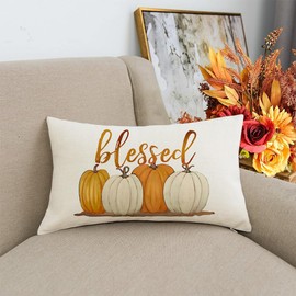 RABUSOFA Thanksgiving Pillow Covers 12x20 Inch Autumn Fall Decor Golden Pumpkin for Home Harvest Outdoor Thanksgiving Blessed Decor Decorative Throw Cushion Covers Farmhouse for Couch