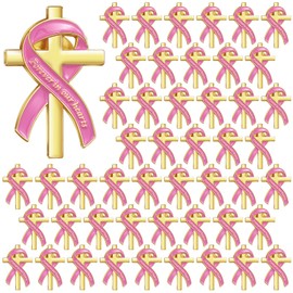 Misdary 50 Pcs Funeral Favors for Guests Funeral Memorial Pin Cross Ribbons Forever in Our Hearts Lapel Brooch Pin for Religious Christian Celebration of Life Mourning Remembrance Day(Pink)