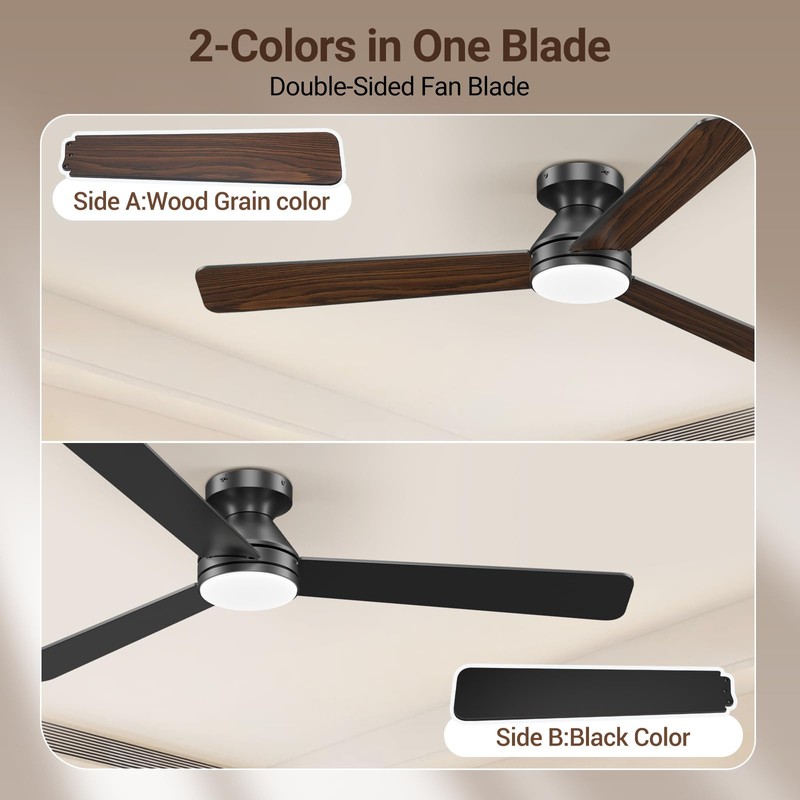 52 Inch Ceiling Fans with Lights, Remote Control, 3CCT, Dimmable&Adjustable