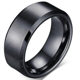 8mm Stainless Matte Brushed Classical Simple Plain Wedding Band Ring (Black, 8.5)