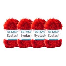 Estako Eyelash, (4 Skeins Pack) 100% Polyester Yarn, Soft, Fuzzy for Crochet and Knitting (4 x 3.53 Oz) / (4 x 153 Yrds) (1251 - Red)