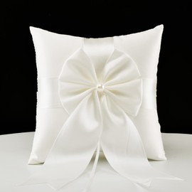 ATAILOVE Wedding Ring Pillow, Fairy Pearl Ivory Ring Bearer Cushion for Wedding Party 7.8'' x7.8''