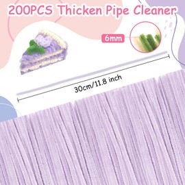 Pipe Cleaners, 200 Pcs Purple Pipe Cleaners Craft Bulk, Thick Pipe Cleaners Craft Supplies, Fuzzy Sticks Chenille Stems for Arts Craft DIY Kids Decorations Creative School Projects