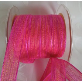 MAY ARTS RIBBONS~MESH RIBBON~FUCHSIA & YELLOW~5/8THS" WIDE~SOLD BY THE YARD