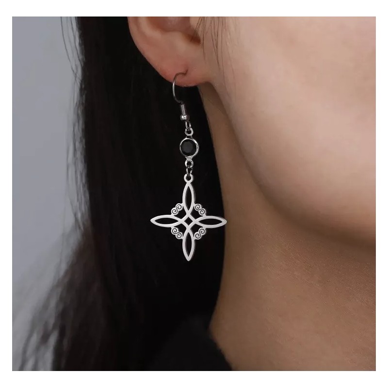 COLIBRI ALEGRE Aretes De Nudo De Bruja Con Cristal Negro