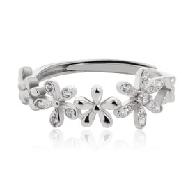 925 Sterling Silber Ring Blume zierlicher Statement Ring handgefertigt stapelbar Eheringe Daumen Index Finger Ring Zirkonia Größe 44-61,5