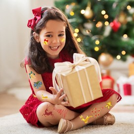 Leesgel Tattoo Children, Christmas Temporary Tattoos, Glitter Christmas Tattoos Set for Girls Boys Children Party Bags Children's Birthday Gift Bags Christmas Party Decoration Accessories